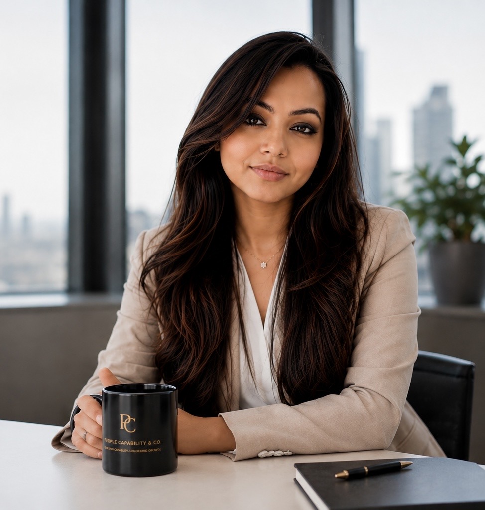 Tazkeya Khan, founder of People Capability & Co., at her desk